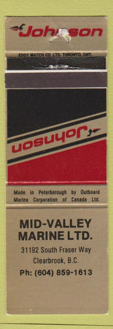 Matchbook Cover - Johnson Boat Motors Mid Valley Marine Clearbrook BC