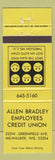 Matchbook Cover - Allen Bradley Credit Union Milwaukee WI WEAR