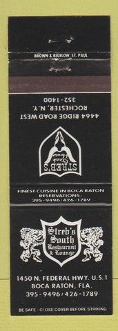 Matchbook Cover - Streb's South Restaurant Boca Raton FL WORN