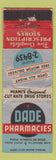 Matchbook Cover - Dade Pharmacies Drug Stores Miami FL WEAR