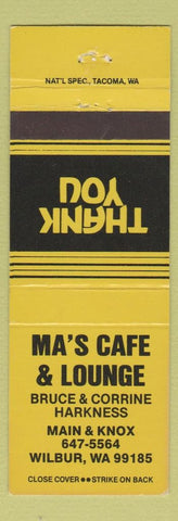 Matchbook Cover - Ma's Cafe and Lounge Wilbur WA