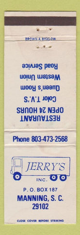 Matchbook Cover - Jerry's Manning SC WORN