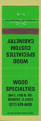 Matchbook Cover - Wood Specialties Cabinets Bement IL