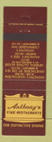 Matchbook Cover - Anthony's Restaurants Lynn Boston Marblehead MA