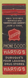 Matchbook Cover - Hartig's Drug Stores Dubuque IA WORN