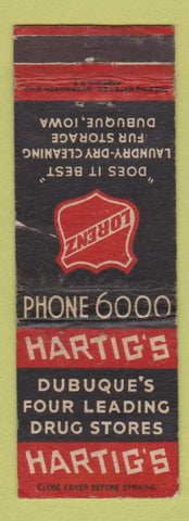 Matchbook Cover - Hartig's Drug Stores Dubuque IA WORN