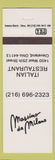 Matchbook Cover - Massimo da Milano Italian Restaurant Cleveland OH