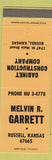 Matchbook Cover - Melvin Garrett Cabinet Construction Russell KS