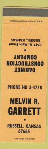 Matchbook Cover - Melvin Garrett Cabinet Construction Russell KS