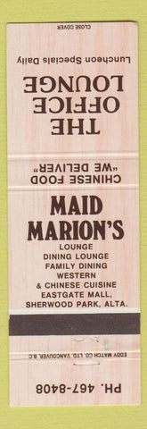 Matchbook Cover - Office Lounge Maid Marion's Sherwood Park AB