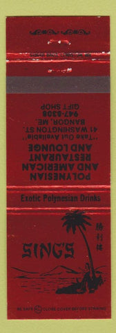 Matchbook Cover - Sing's Polynesian Restaurant Bangor ME