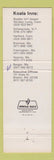 Matchbook Cover - Koala Inn Bangor ME Boston MA Hartford Windsor Locks CT