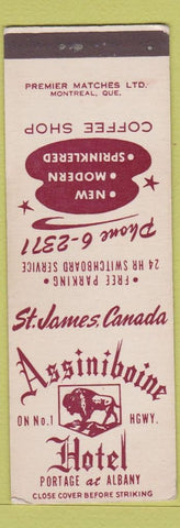 Matchbook Cover - Assiniboine Hotel St James MB buffalo