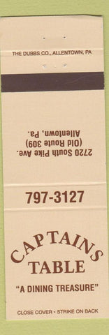 Matchbook Cover - Captains Table Allentown PA