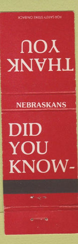 Matchbook Cover - Nebraskans NE Cigarette Tax Nebraska