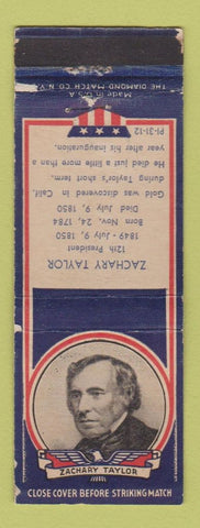 Matchbook Cover - 1930s Diamond President Zachary Taylor WEAR