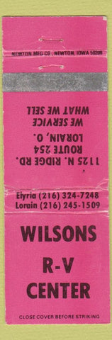 Matchbook Cover - Wilsons RV Center Lorain OH WORN