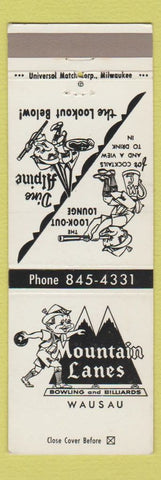 Matchbook Cover - Mountain Lanes Bowling billiards Wausau WI