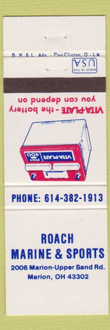 Matchbook Cover - Roach Marine Sports Marion OH Vita Plate Battery