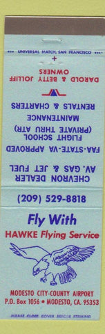 Matchbook Cover - Hawke Flying Service Modesto CA Airport Chevron oil gas