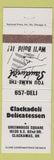 Matchbook Cover - Clackadeli Deli Clackamas OR WEAR