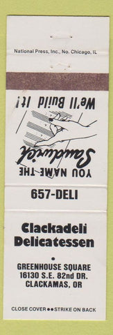 Matchbook Cover - Clackadeli Deli Clackamas OR WEAR