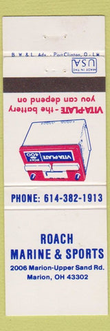 Matchbook Cover - Roach Marine Sports Marion OH Vita Plate Battery