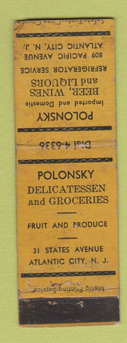 Matchbook Cover - Polonsky Deli Grocery Atlantic City NJ WORN