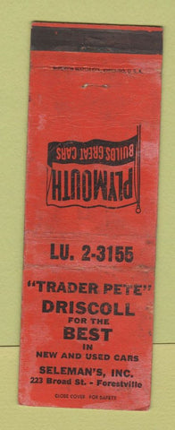 Matchbook Cover - Trader Pete Driscoll Forestville Plymouth WORN