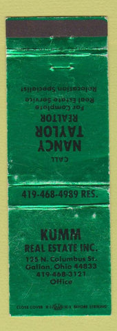 Matchbook Cover - Kumm Real Estate Nancy Taylor Galion OH WEAR