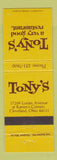 Matchbook Cover - Tony's Cleveland OH