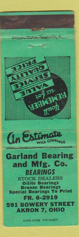 Matchbook Cover - Garland Bearing Manufacturing Akron OH WEAR