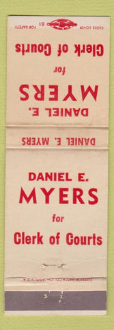 Matchbook Cover - Daniel Myers Clerk of Courts WEAR