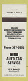 Matchbook Cover - Herb Auto Tag Service Boyertown PA