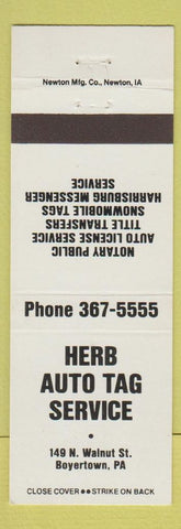 Matchbook Cover - Herb Auto Tag Service Boyertown PA
