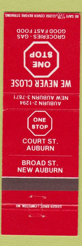 Matchbook Cover - One Stop Auburn New Auburn gas grocery ME
