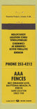 Matchbook Cover - AAA Fences Daytona Beach FL