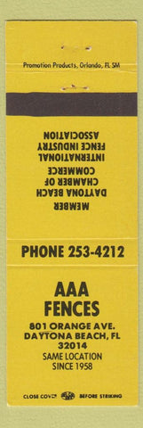 Matchbook Cover - AAA Fences Daytona Beach FL