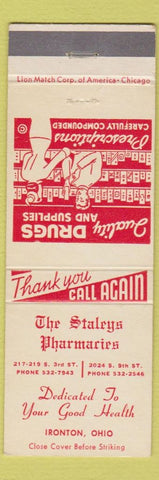 Matchbook Cover - Staleys Drugs Ironton OH