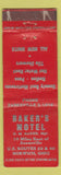 Matchbook Cover - Baker's Hotel Norwich OH WEAR