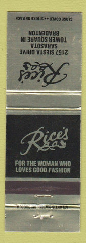 Matchbook Cover - Rice's Women's Clothes Bradenton FL Sarasota WEAR