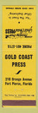 Matchbook Cover - Gold Coast Press Fort Pierce FL
