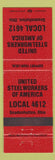Matchbook Cover - United Steelworkers of America Gnadenhutten OH orange