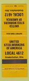 Matchbook Cover - United Steelworkers of America Gnadenhutten OH yellow