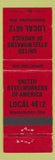Matchbook Cover - United Steelworkers of America Gnadenhutten OH red