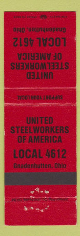 Matchbook Cover - United Steelworkers of America Gnadenhutten OH red