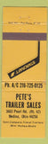 Matchbook Cover - Pete's Trailer Sales Medina OH Starcraft