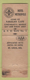 Matchbook Cover - Hotel Metropole Cincinnati OH