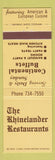Matchbook Cover - Rhinelander Restaurants North Olmstead OH