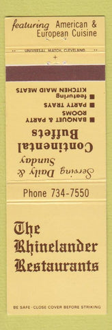 Matchbook Cover - Rhinelander Restaurants North Olmstead OH